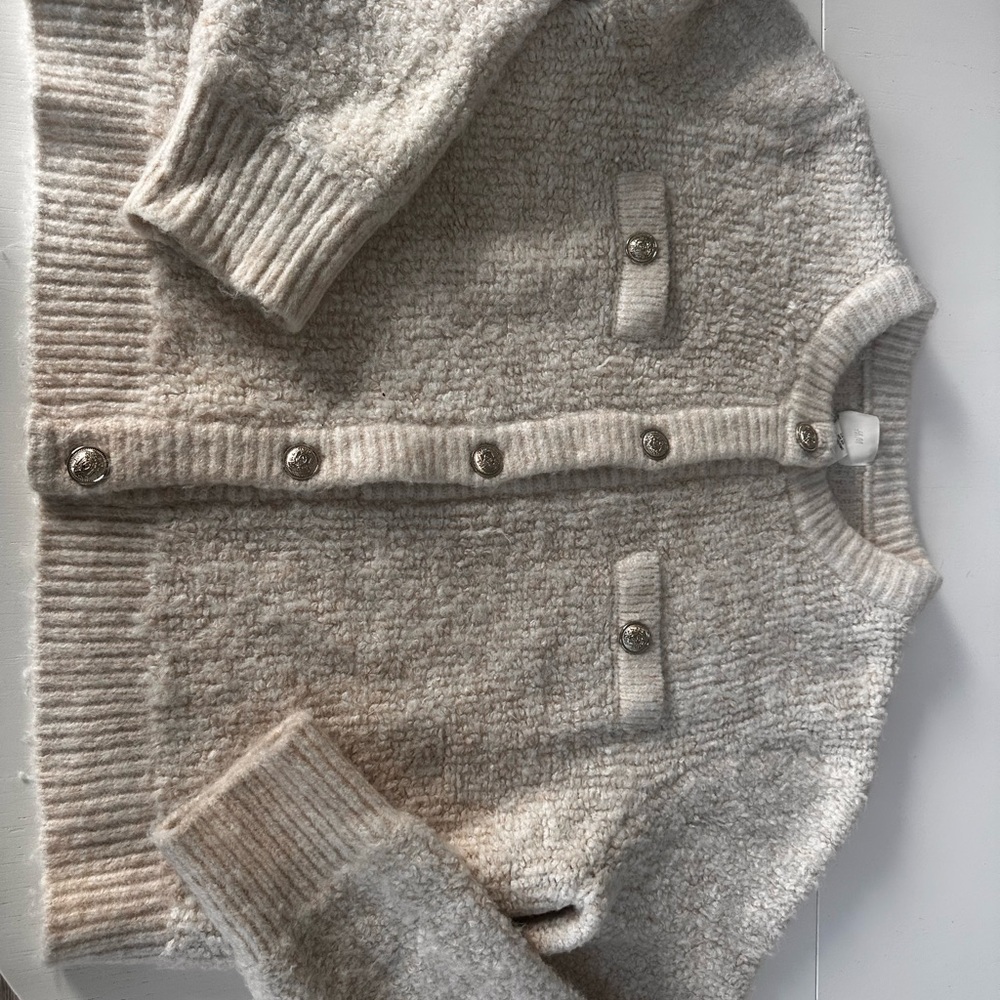 H&M Cream Textured Knit Cardigan